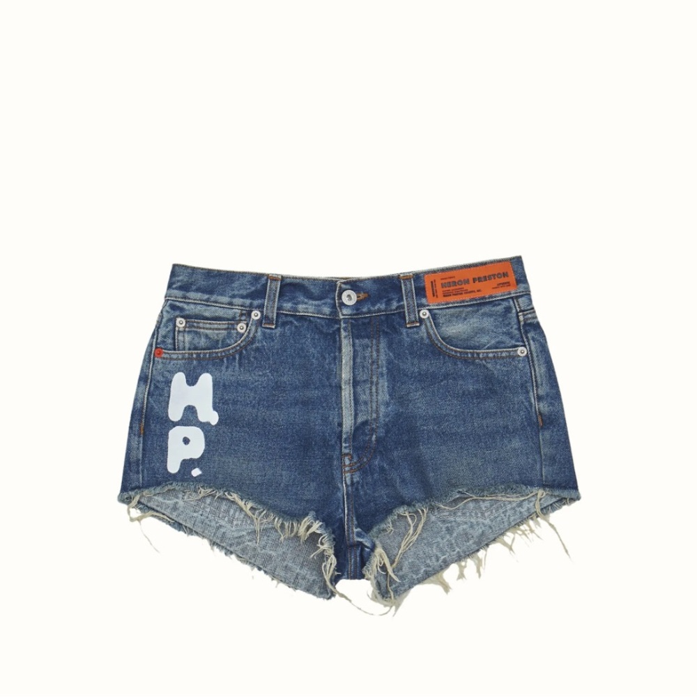 Heron Preston Blue Distressed Jean Shorts